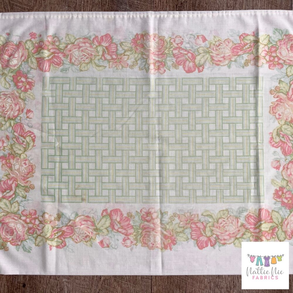 2 Vintage Pillowcases in pink and green floral, Sears, Perma‎ Prest
